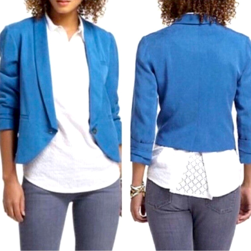 Anthropologie cartonnier blue miyette blazer womens size 12